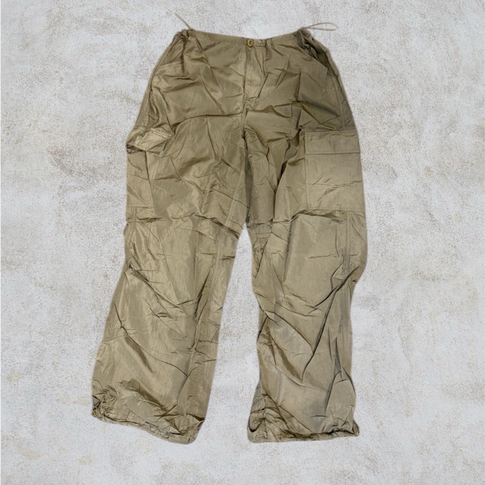 White Fox Boutique Tan Cargo Style Silky Nylon Lightwear Pants